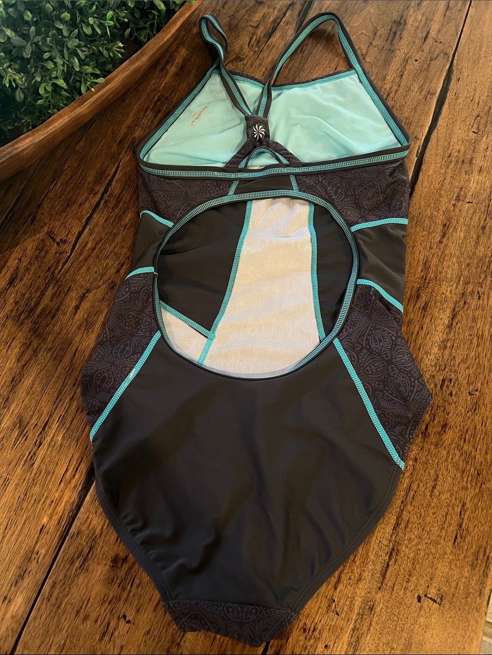 Athleta Gray with blue Trim One Piece Swimsuit.  Size Small - Picture 2 of 4